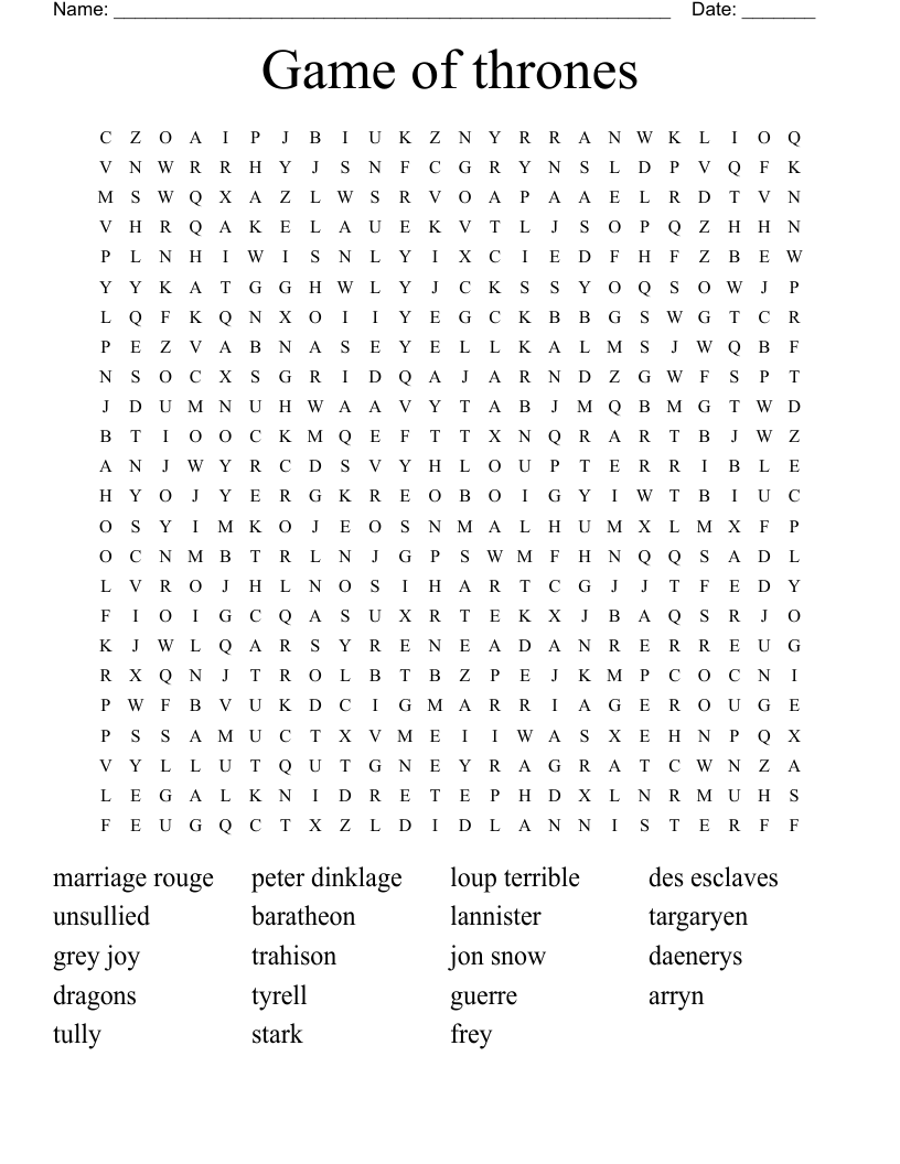 Game of thrones Word Search