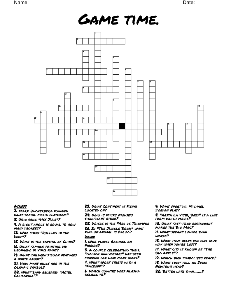 Game time.  Crossword