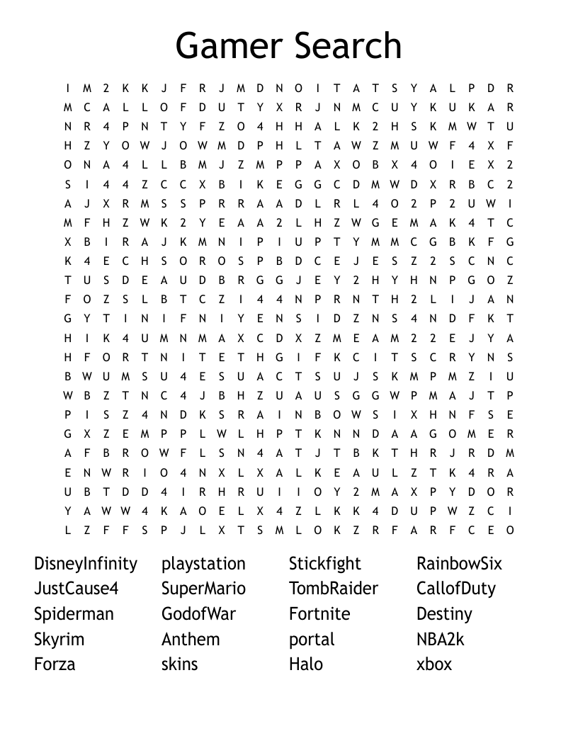 Gamer Search Word Search