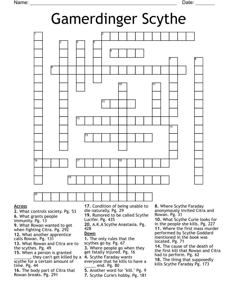 Gamerdinger Scythe Crossword
