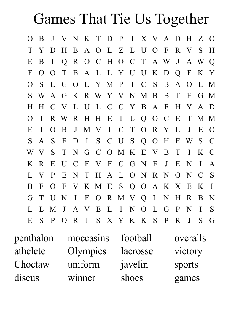 Games That Tie Us Together Word Search