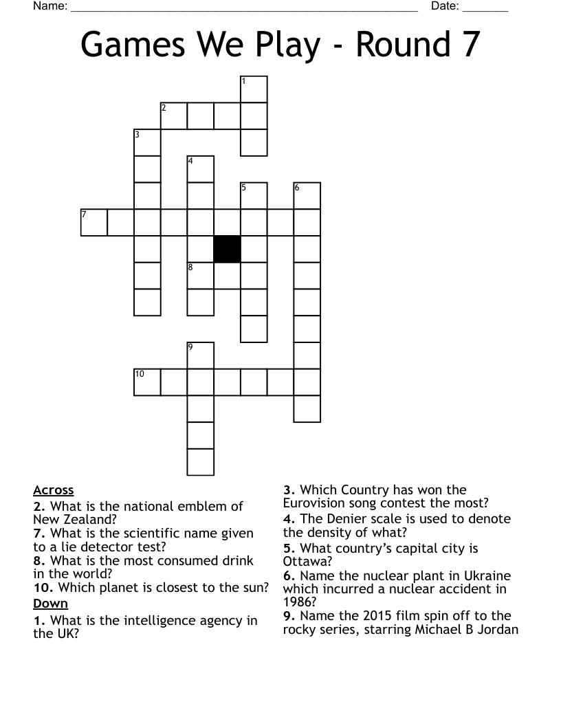 Games We Play - Round 7 Crossword