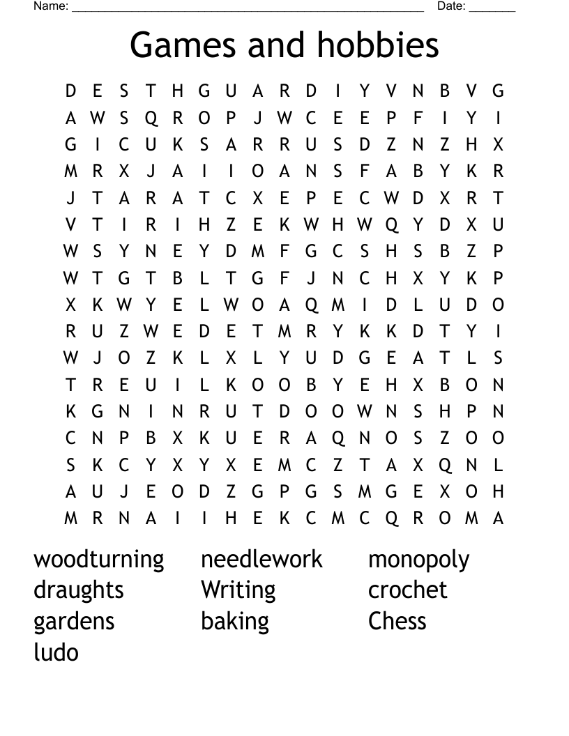 Games and hobbies Word Search