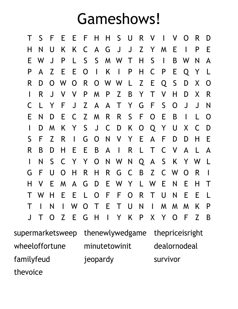 Gameshows! Word Search