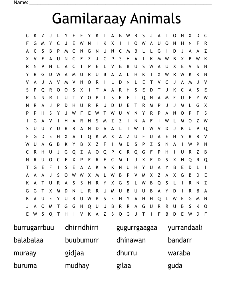 Gamilaraay Animals Word Search