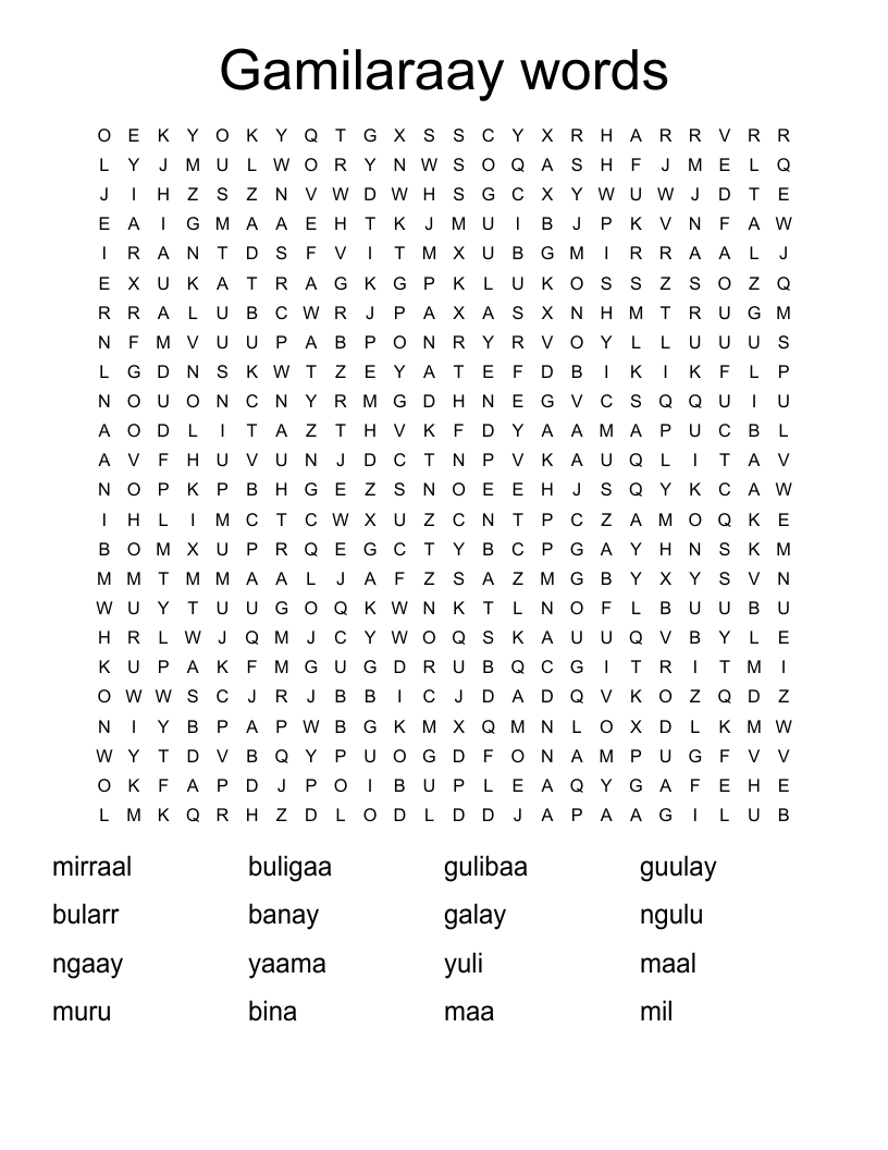 Gamilaraay words  Word Search