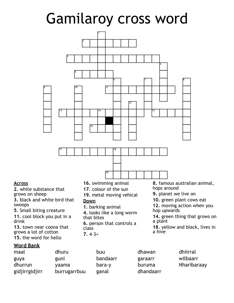 Gamilaroy cross word