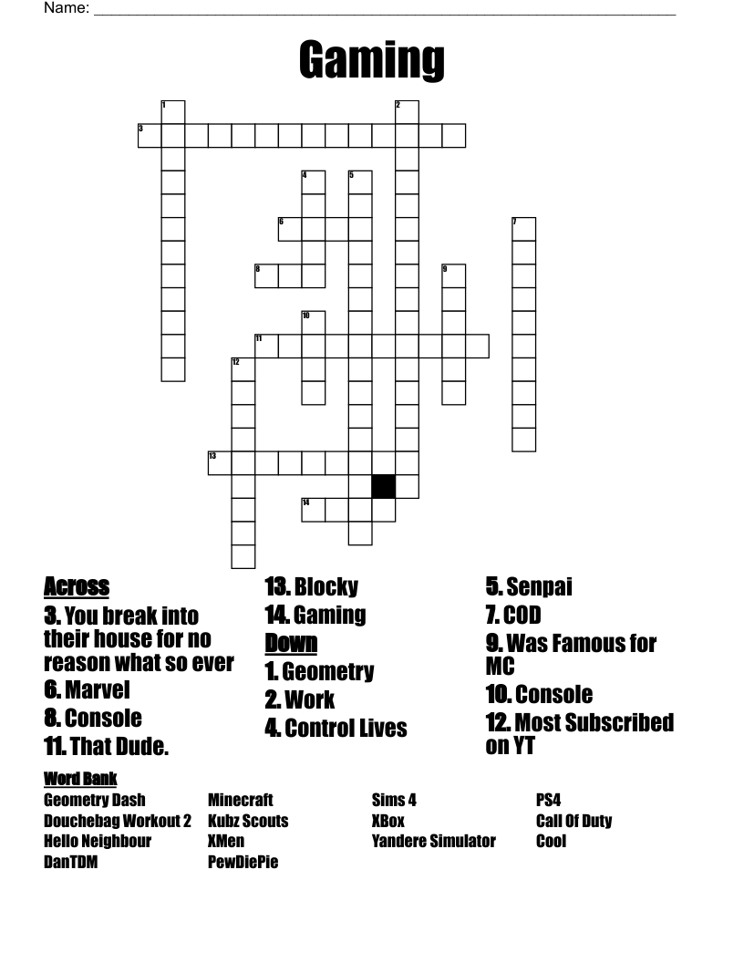 Gaming Crossword