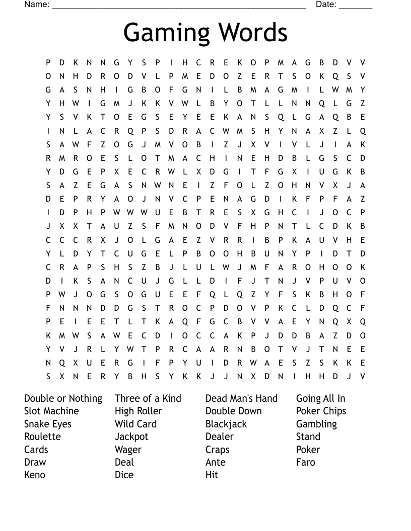 Gaming Words Word Search