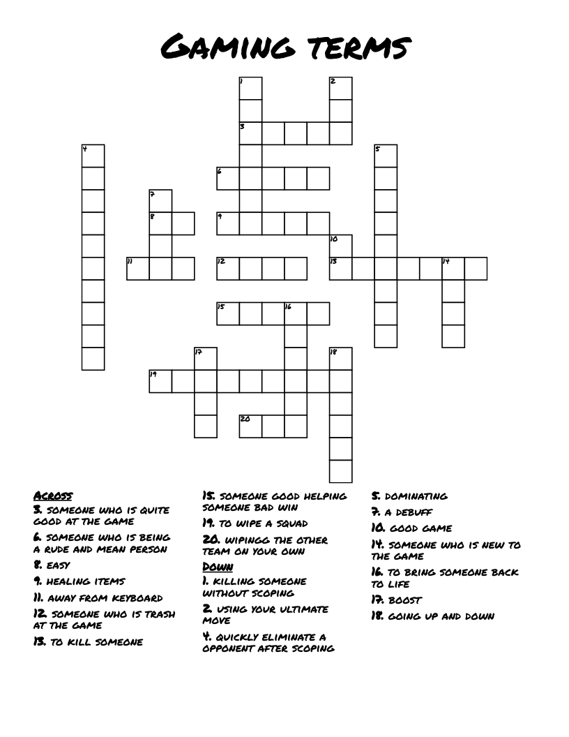 Gaming terms Crossword