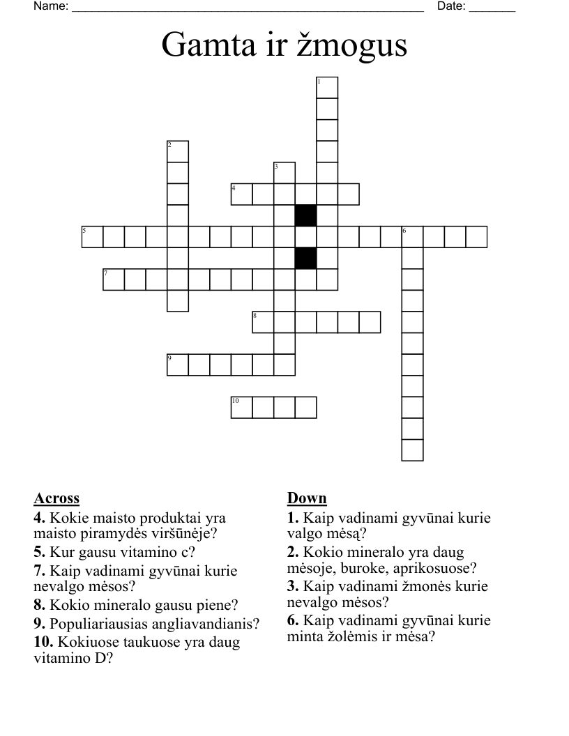Gamta ir žmogus Crossword