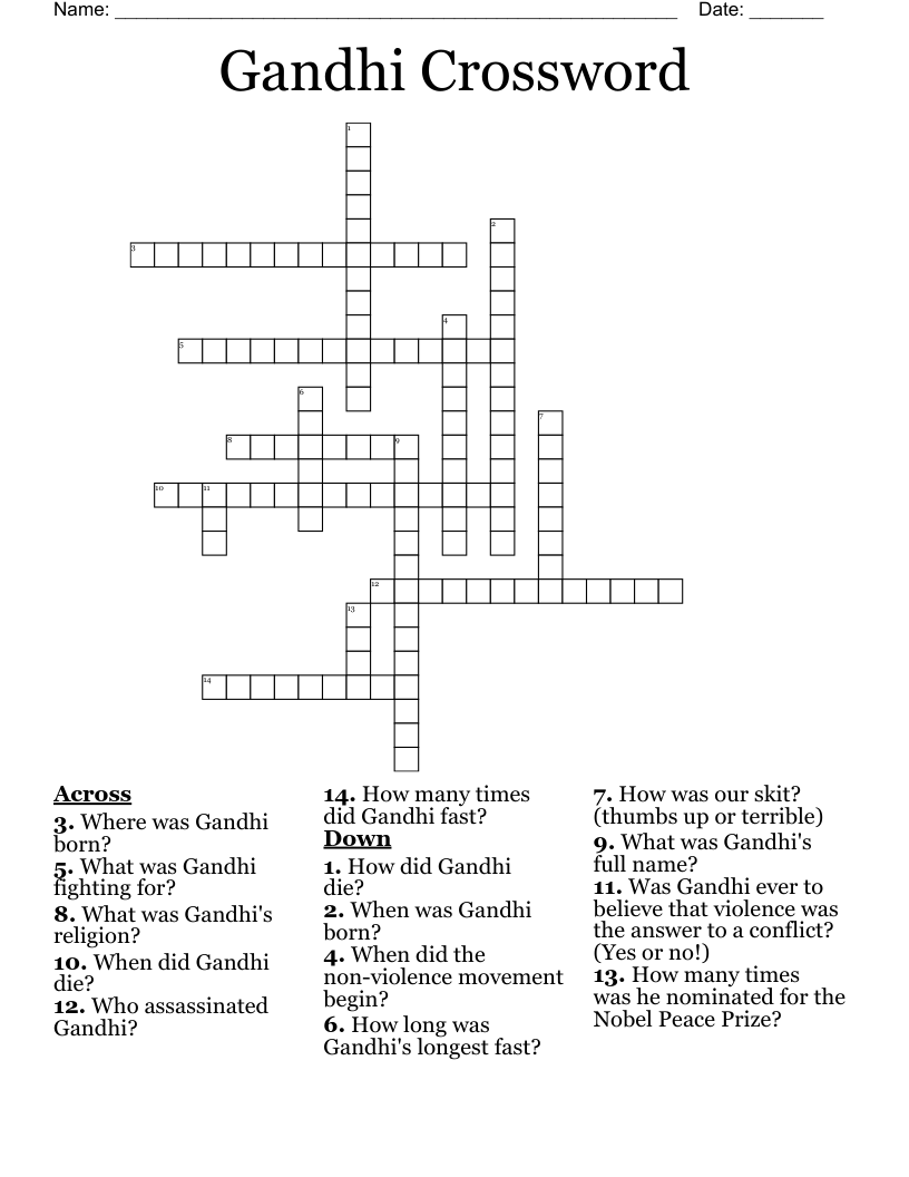 Gandhi Crossword
