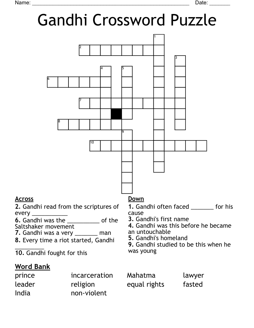 Gandhi Crossword Puzzle