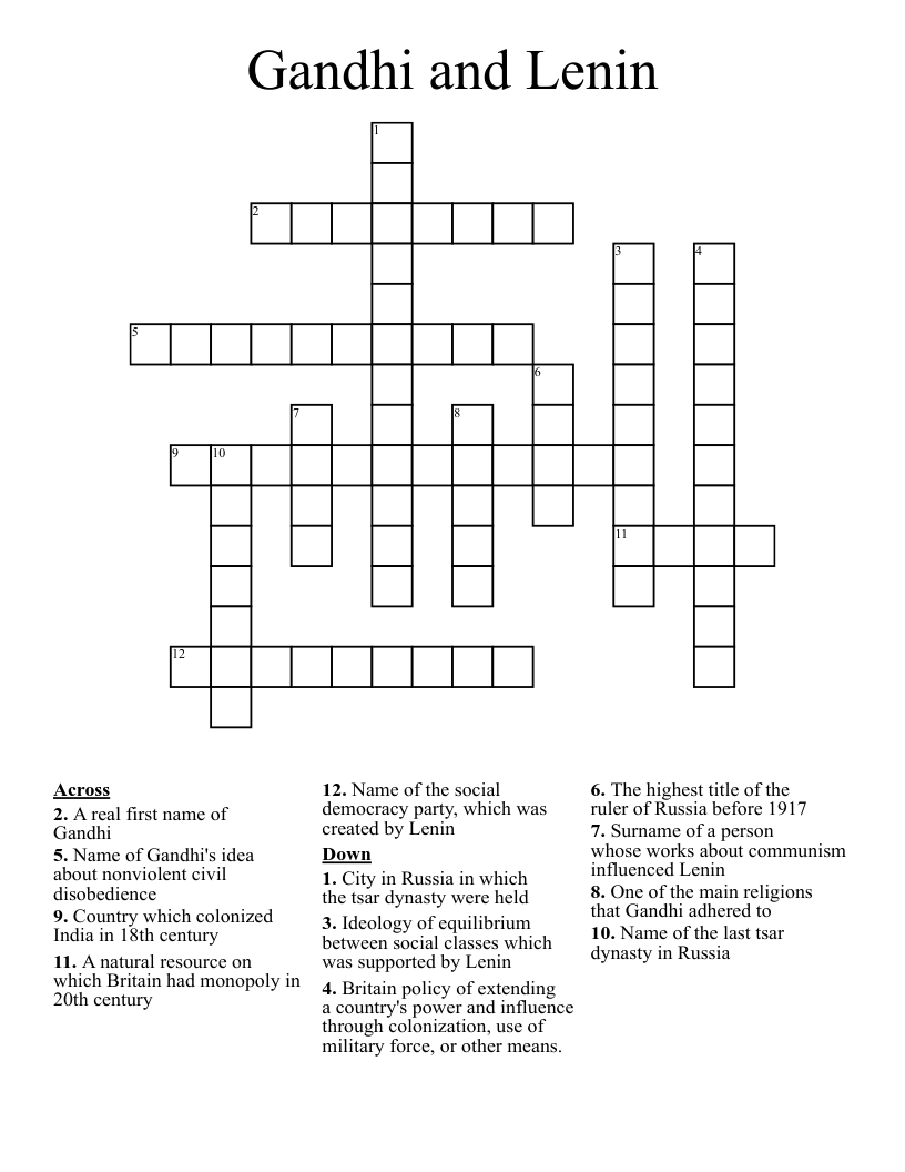 Gandhi and Lenin Crossword