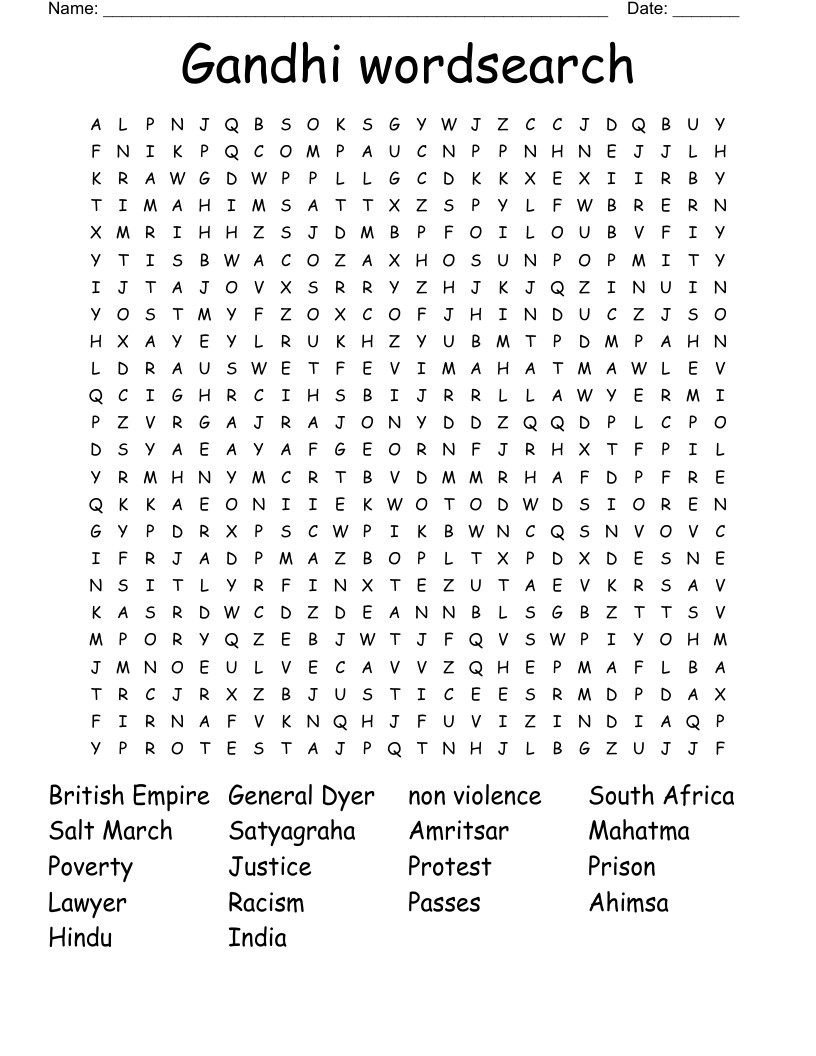 Gandhi wordsearch
