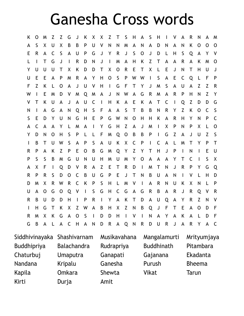 Ganesha Cross words Word Search