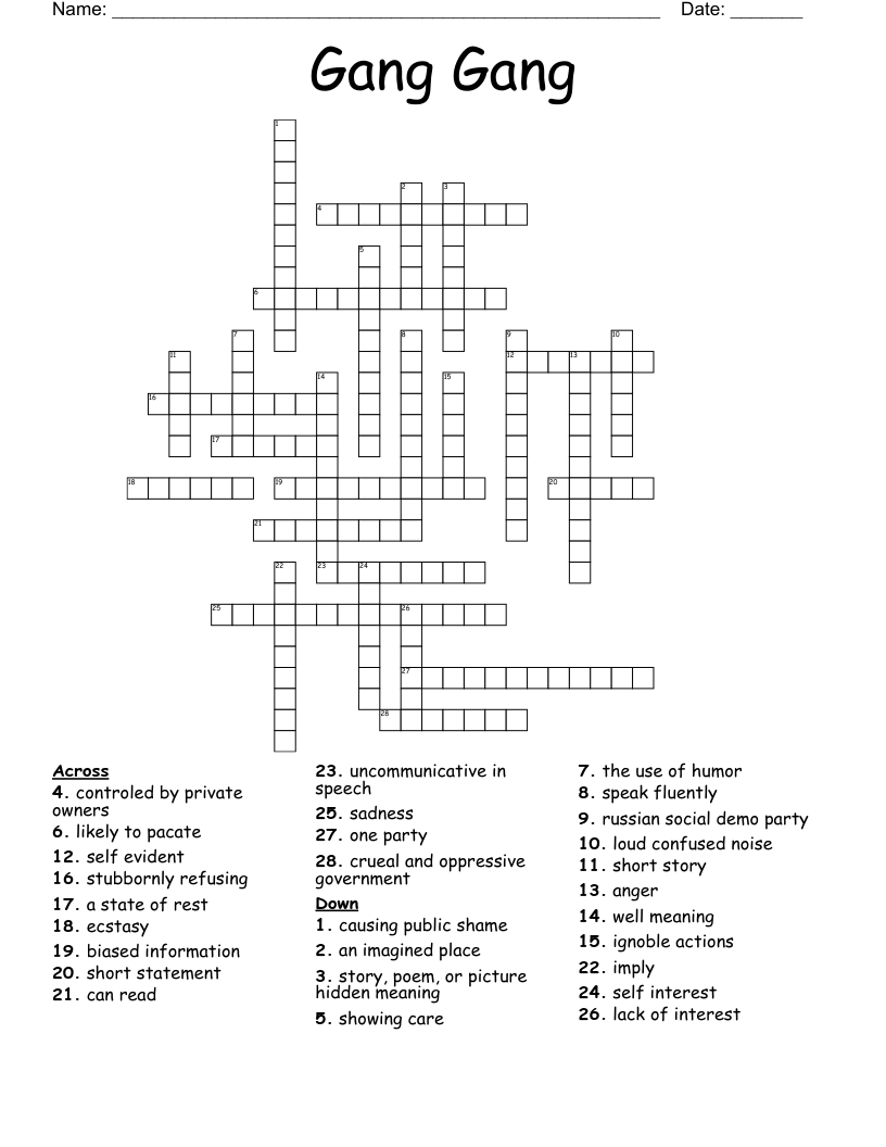 Gang Gang Crossword