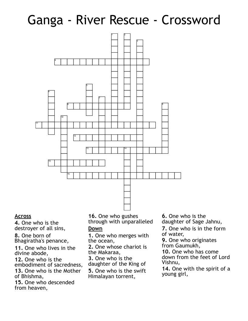 Ganga - River Rescue - Crossword 