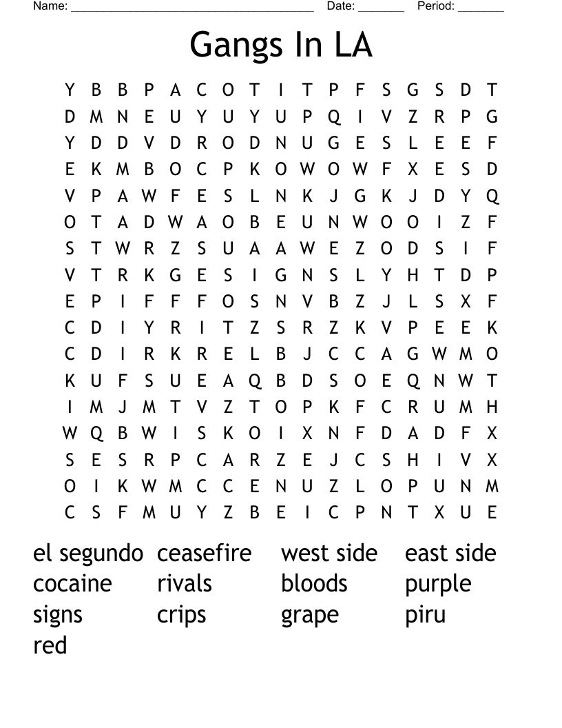 Gangs In LA Word Search