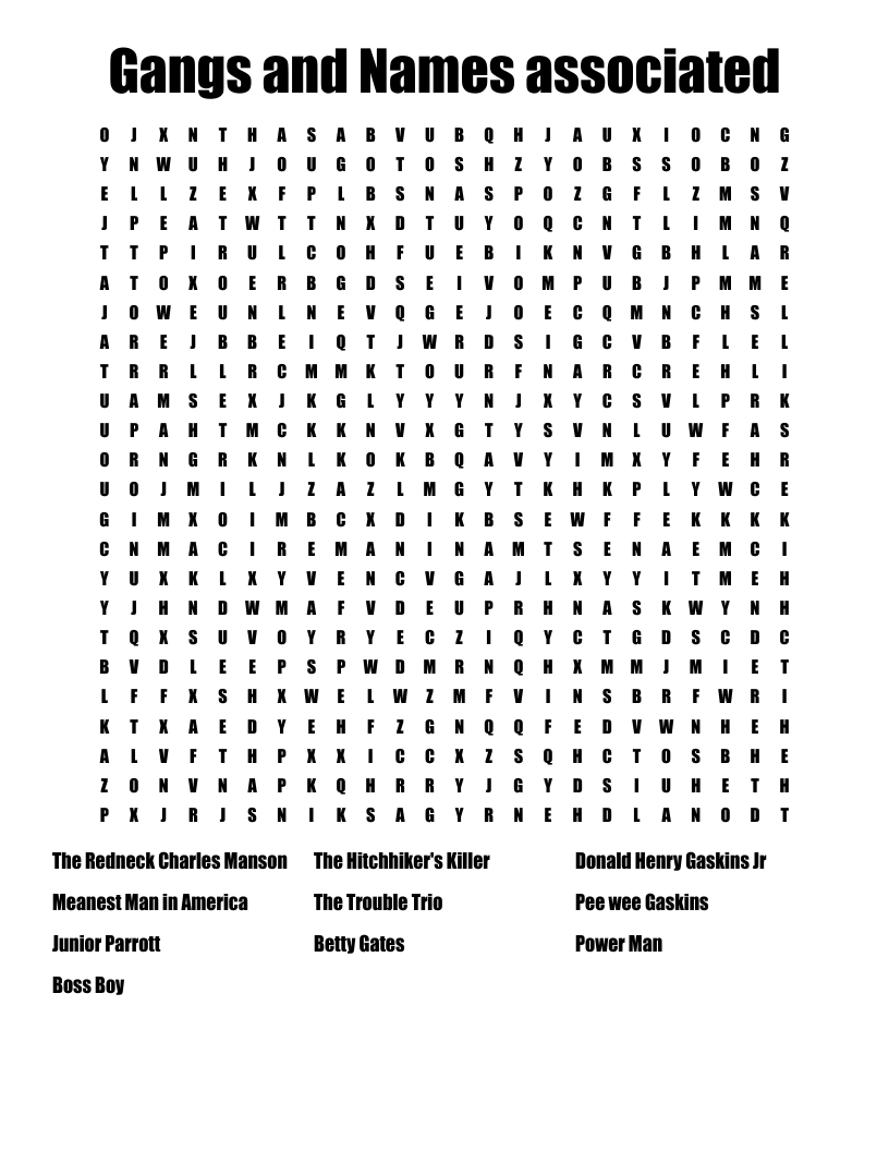 Gangs and Names associated Word Search