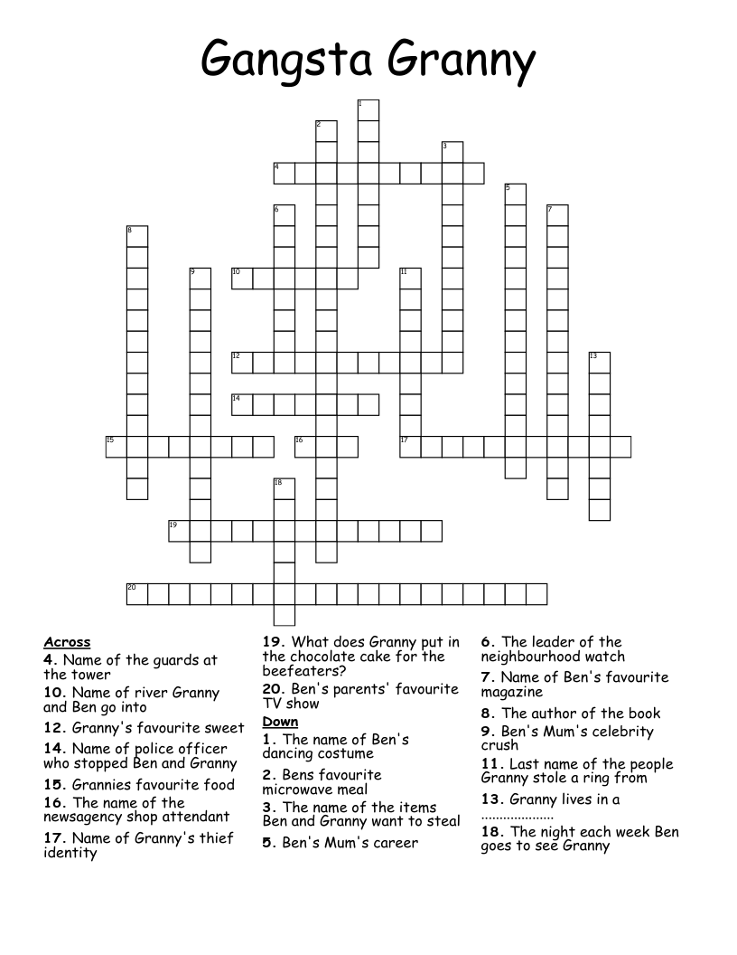 Gangsta Granny Crossword