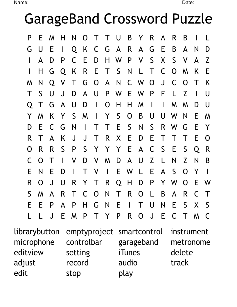 GarageBand Crossword Puzzle Word Search