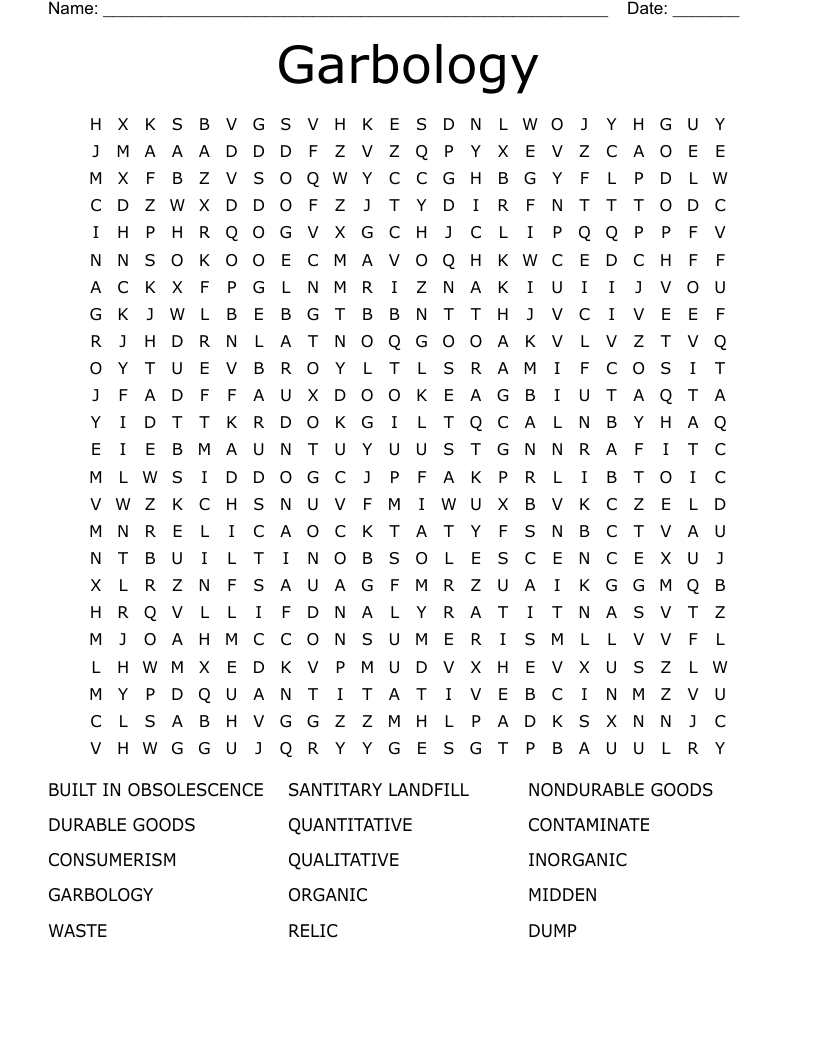 Garbology Word Search