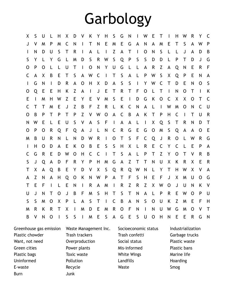 Garbology Word Search