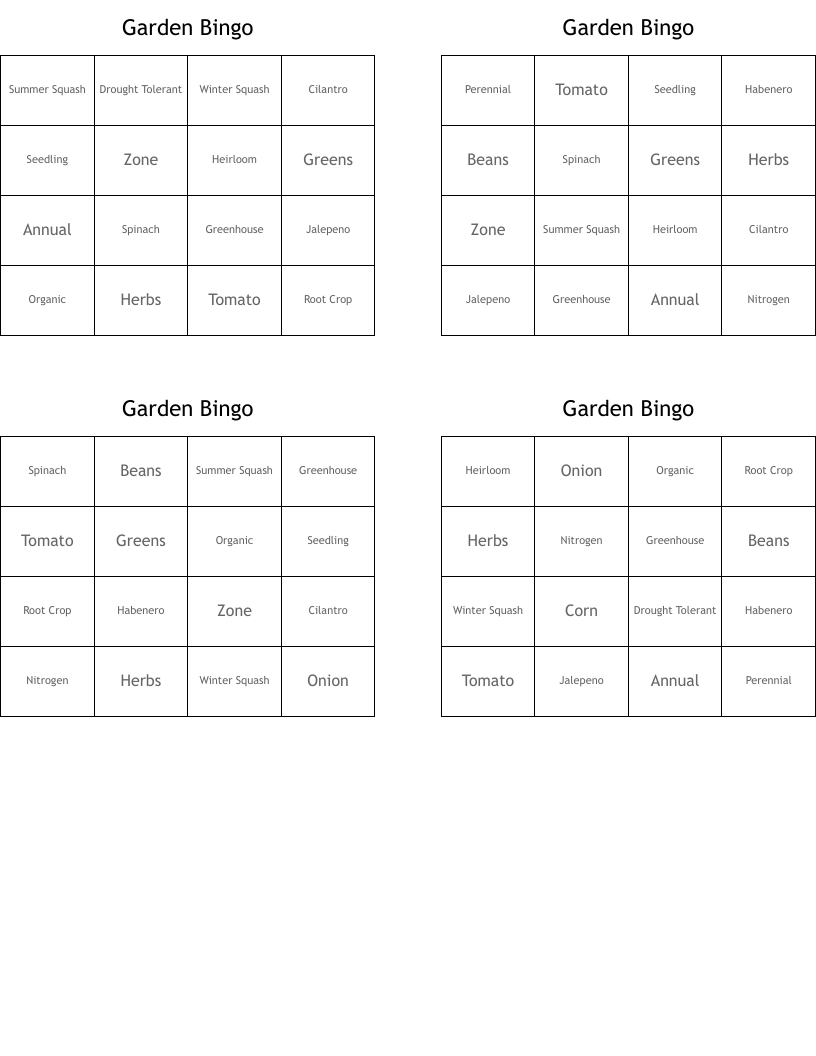 Garden Bingo