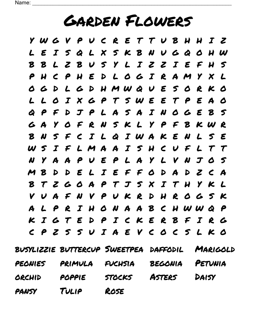 Garden Flowers Word Search