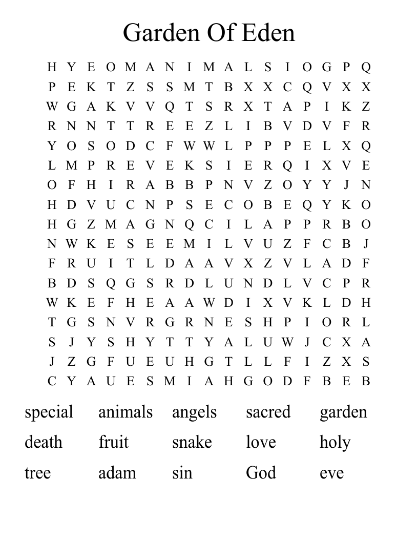 Garden Of Eden Word Search