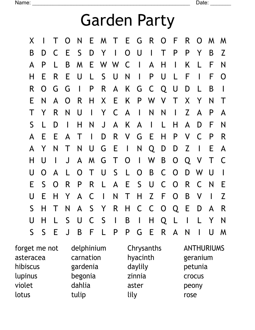Garden Party Word Search