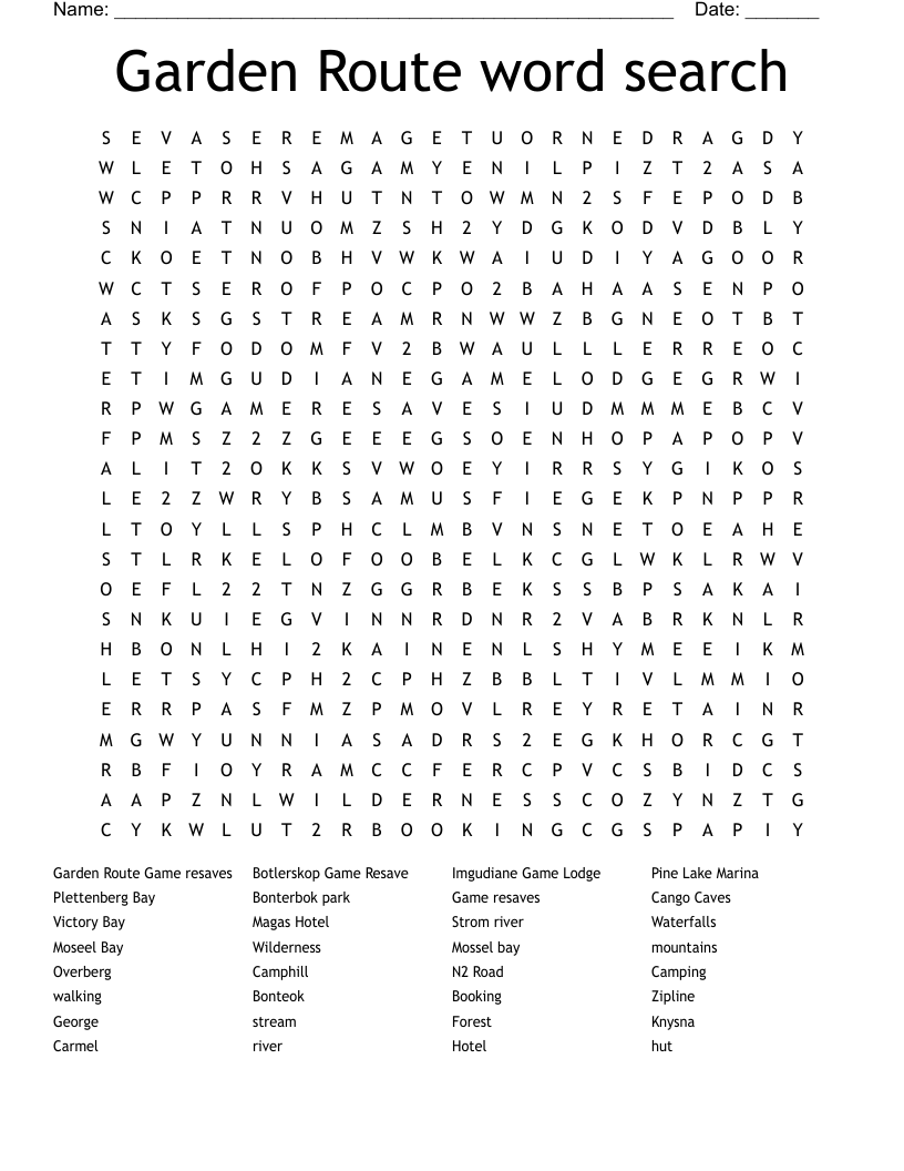 Garden Route word search 