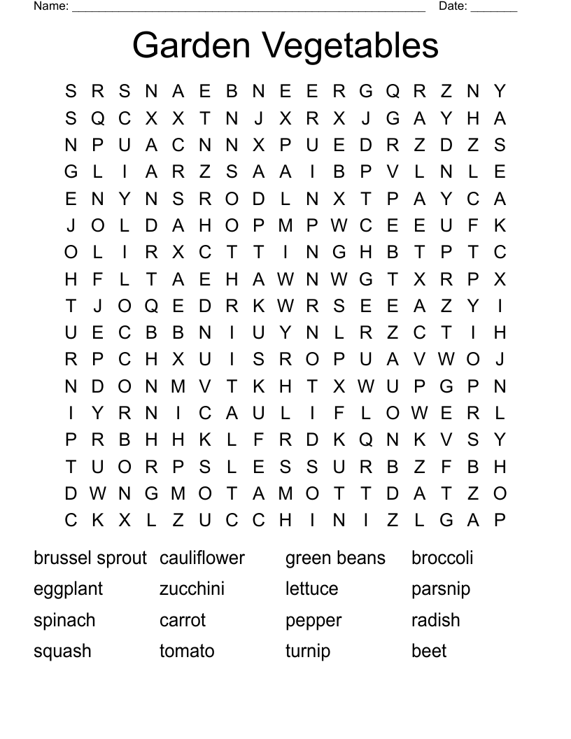 Garden Vegetables Word Search