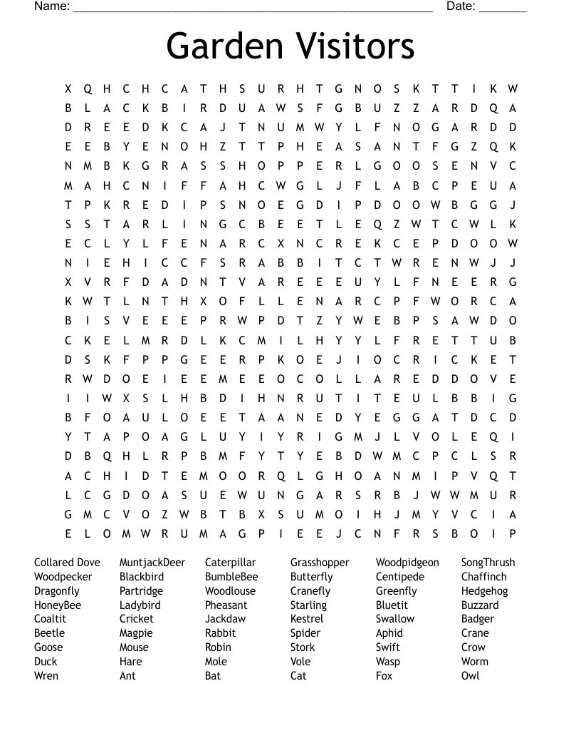 Garden Visitors Word Search