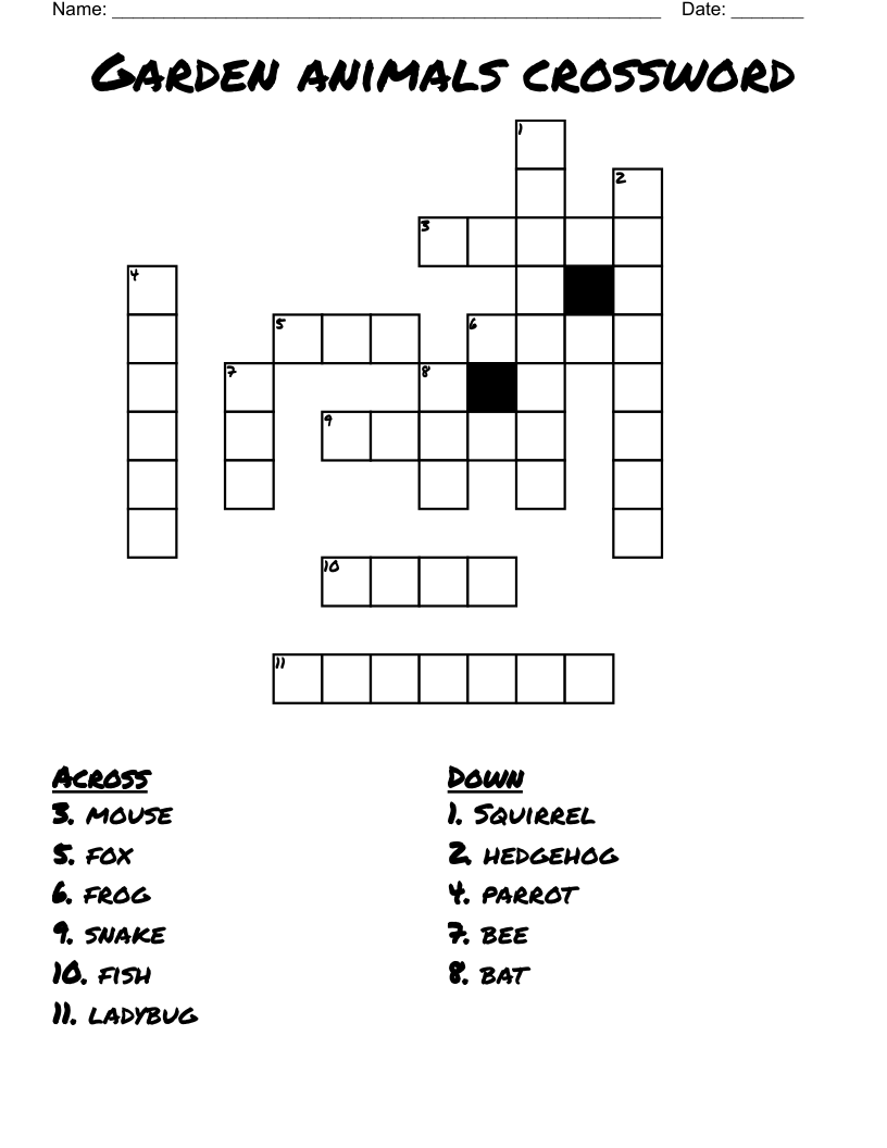 Garden animals crossword