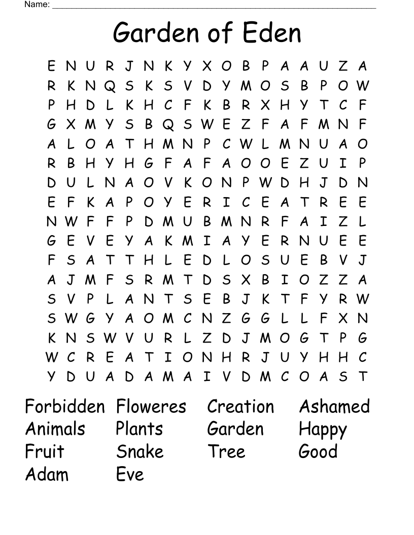 Garden of Eden Word Search