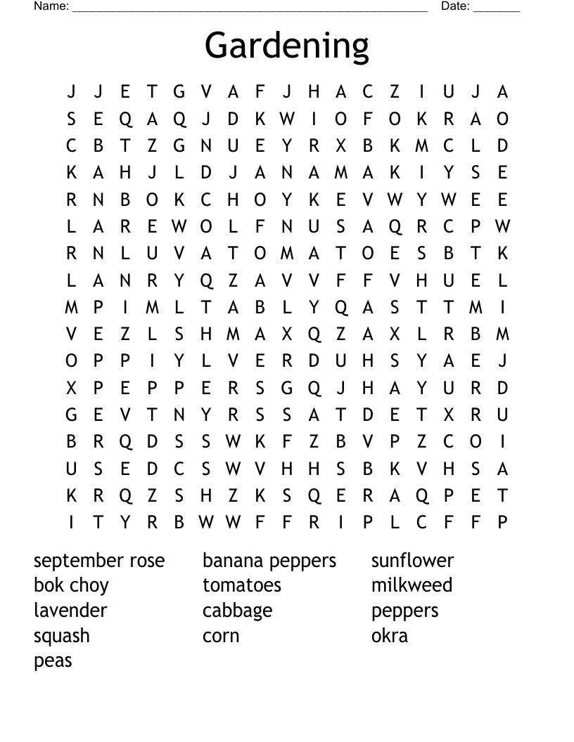 Gardening Word Search