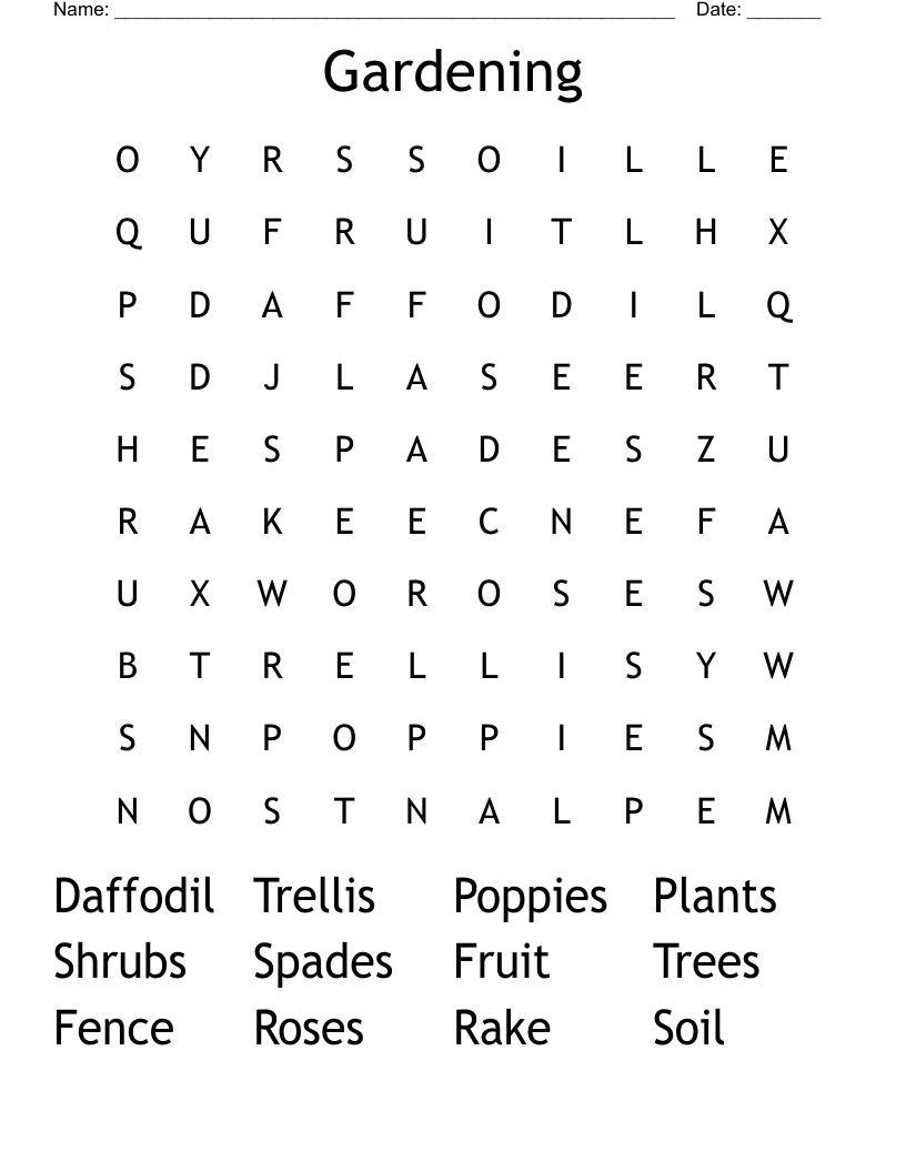 Gardening Word Search