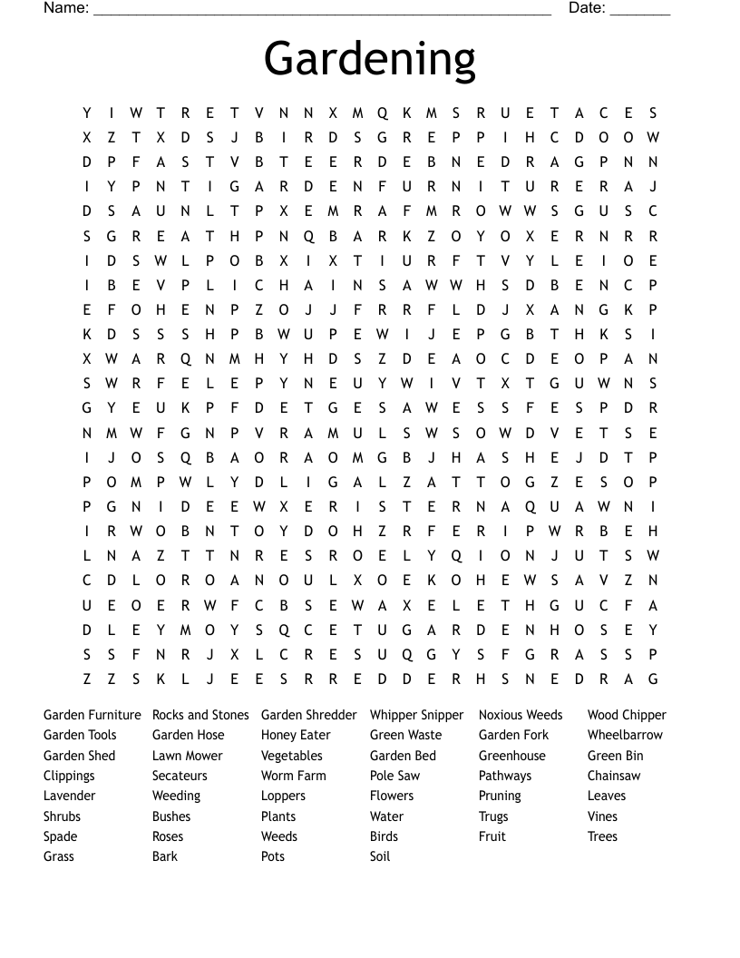 Gardening Word Search