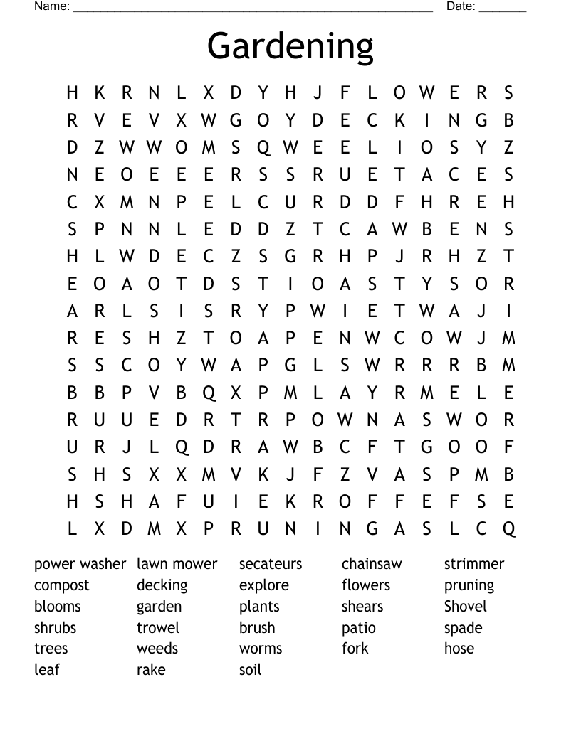 Gardening Word Search