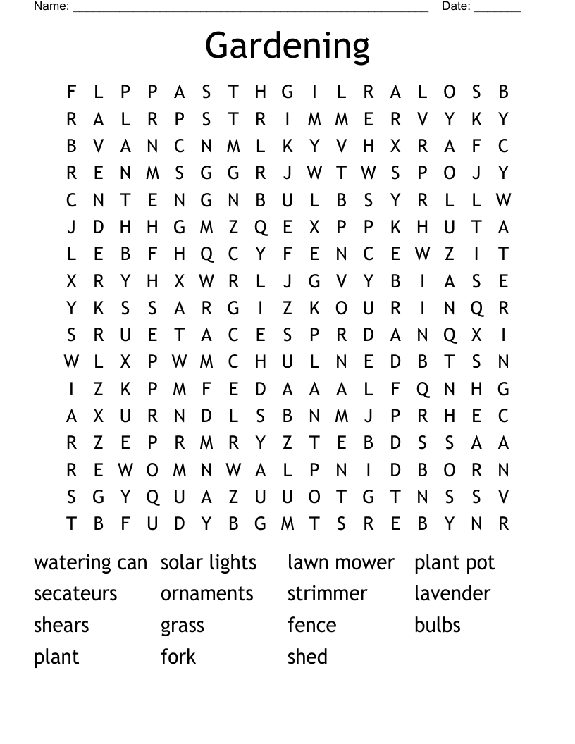 Gardening Word Search