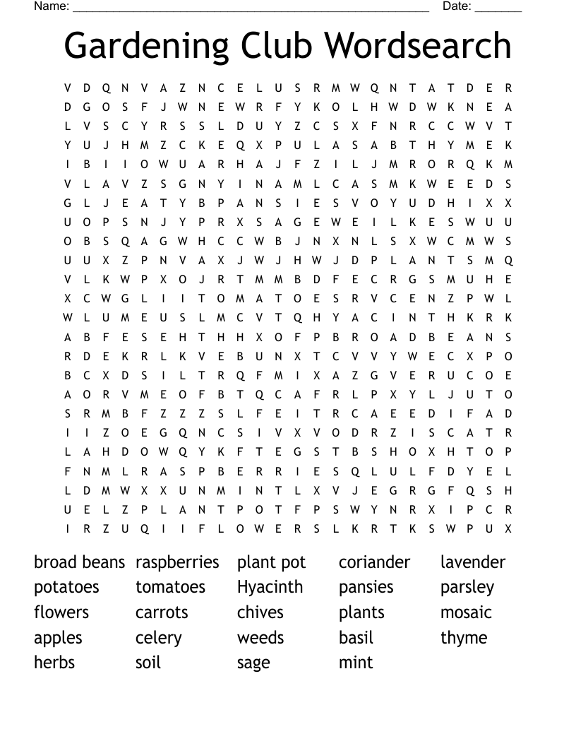 Gardening Club Wordsearch