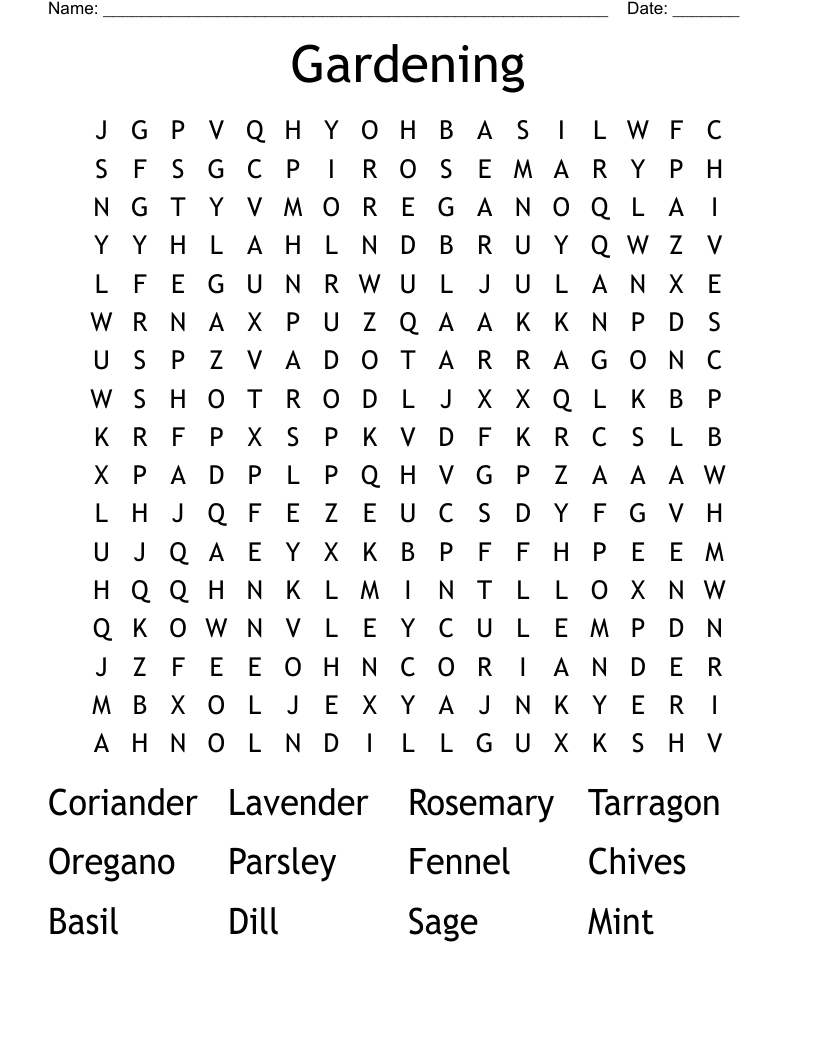 Gardening  Word Search
