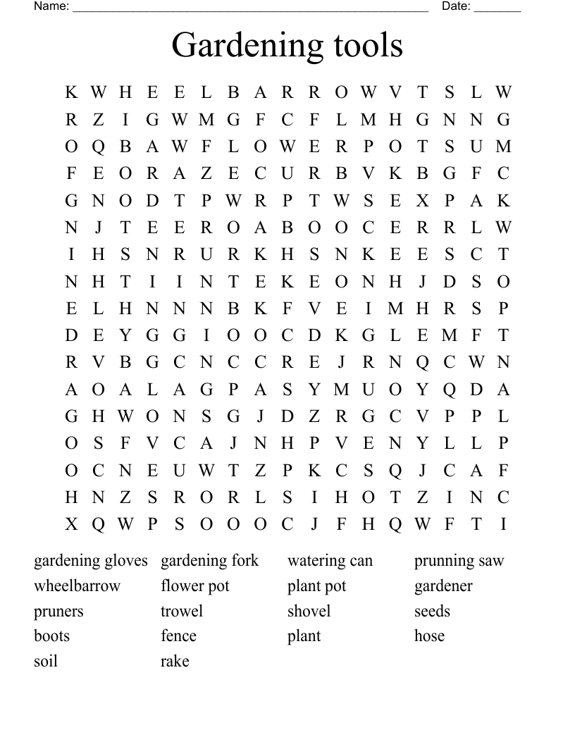 Gardening tools Word Search