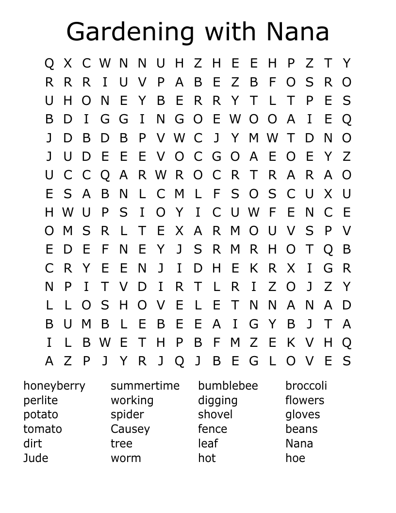 Gardening with Nana Word Search
