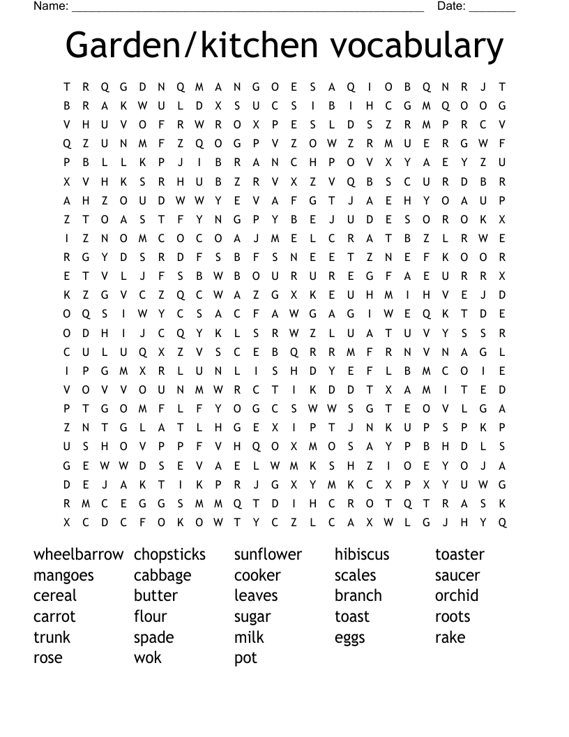 Garden/kitchen vocabulary Word Search