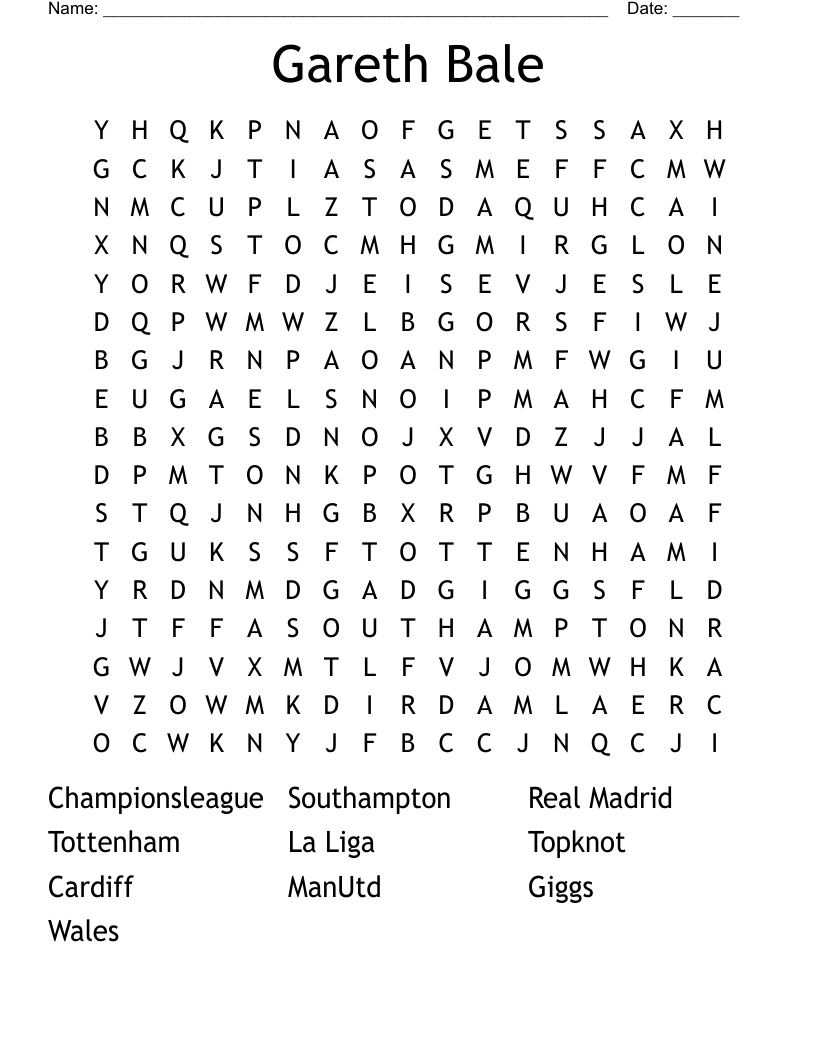 Gareth Bale Word Search
