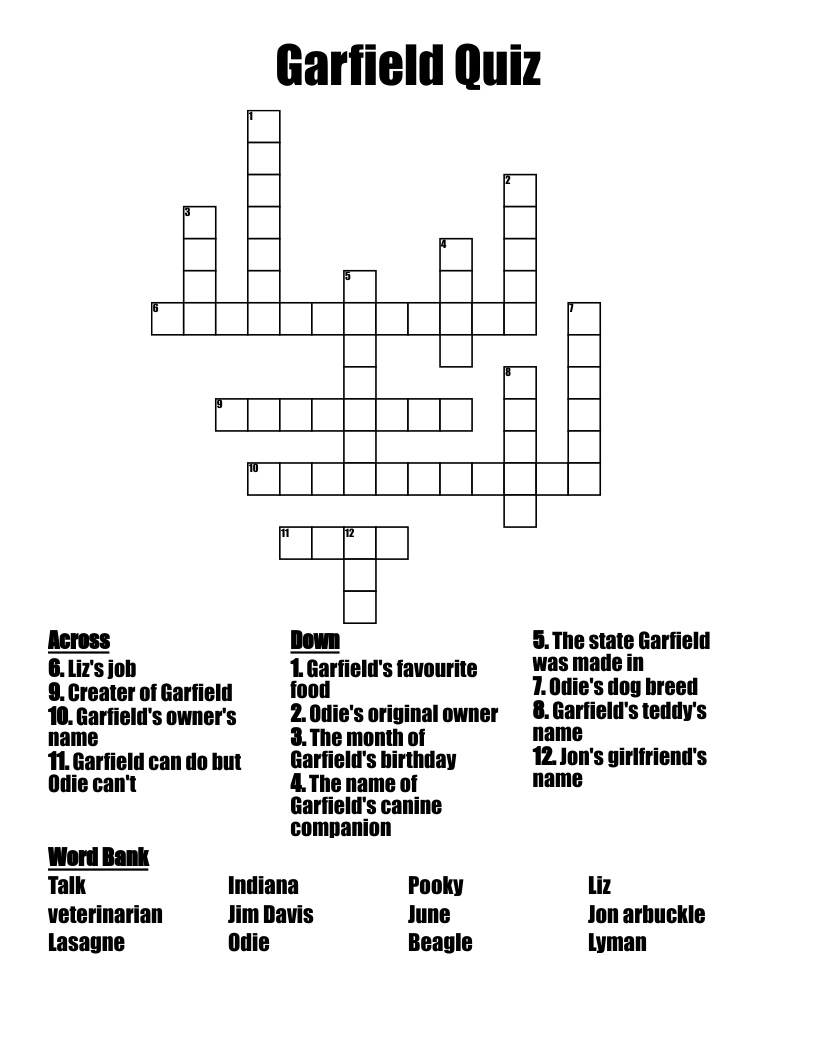 Garfield Quiz Crossword
