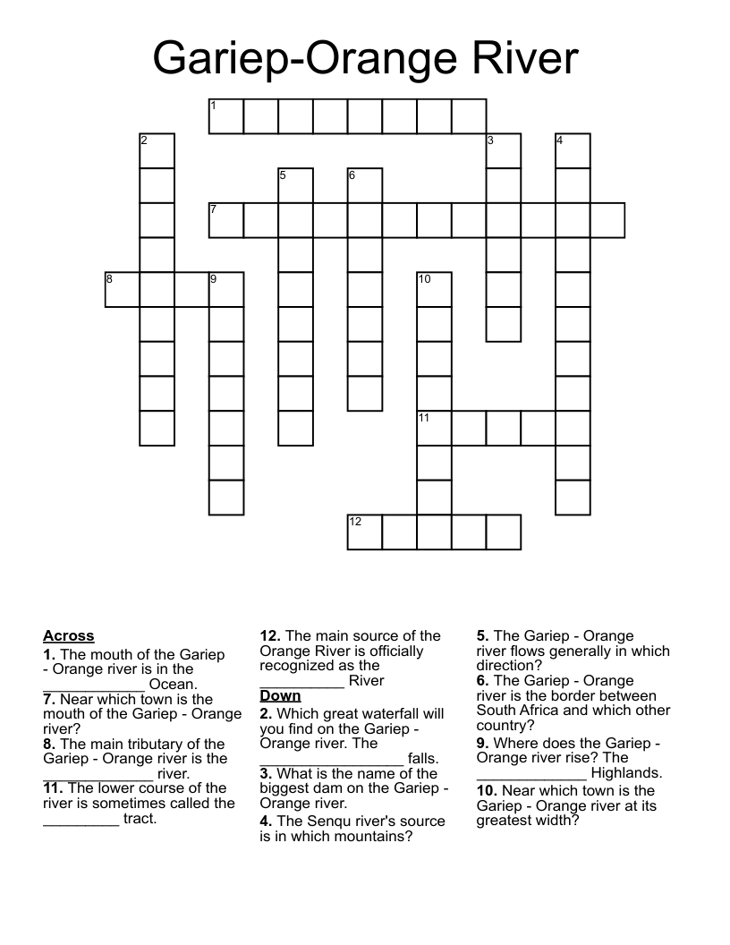 Gariep-Orange River Crossword